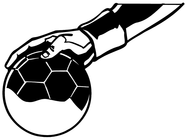Hand with soccer ball vinyl sticker. Customize on line. Sports 085-1143